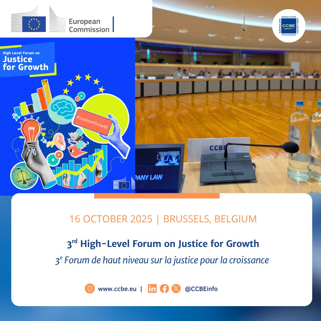 🌟 Le 16 octobre 2025, le CCBE a eu le plaisir de participer au troisième Forum de haut niveau sur la justice pour la croissance organisé par la <a href="/EU_Commission/">European Commission</a>. 

👉Pour en savoir plus sur le forum sur la justice pour la croissance, cliquez ici :
commission.europa.eu/high-level-for…