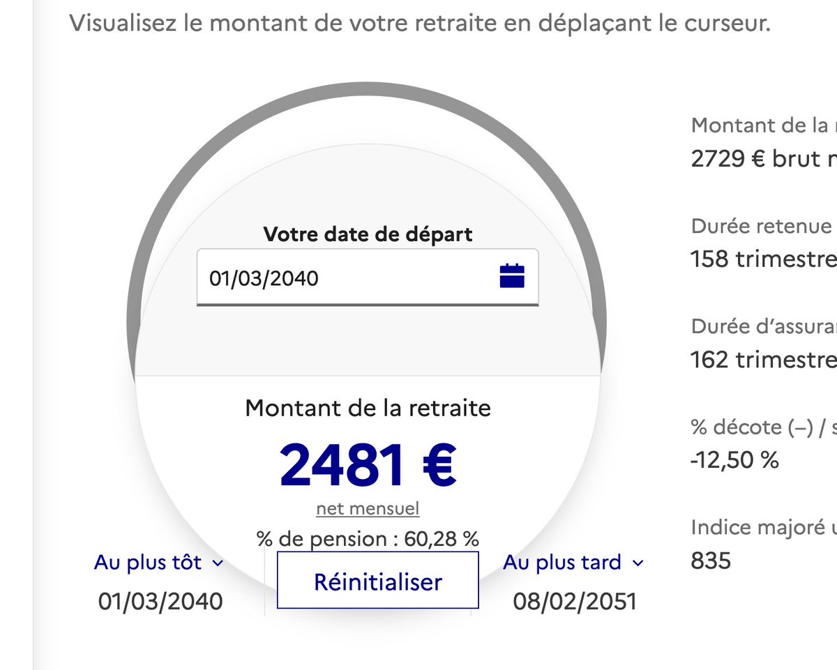 DenisBRoth's tweet photo. J'ai été faire un tour sur le simulateur de retraite du site https://t.co/Jx897csC00

Je pourrai partir à la retraite à 64 ans avec donc un montant net de 2481 euros. 

Pour atteindre 4355 euros net (date limite), il faudra que je travaille jusqu'à l'âge de 75 ans...

#Martine https://t.co/ZJ5GEwhvxf