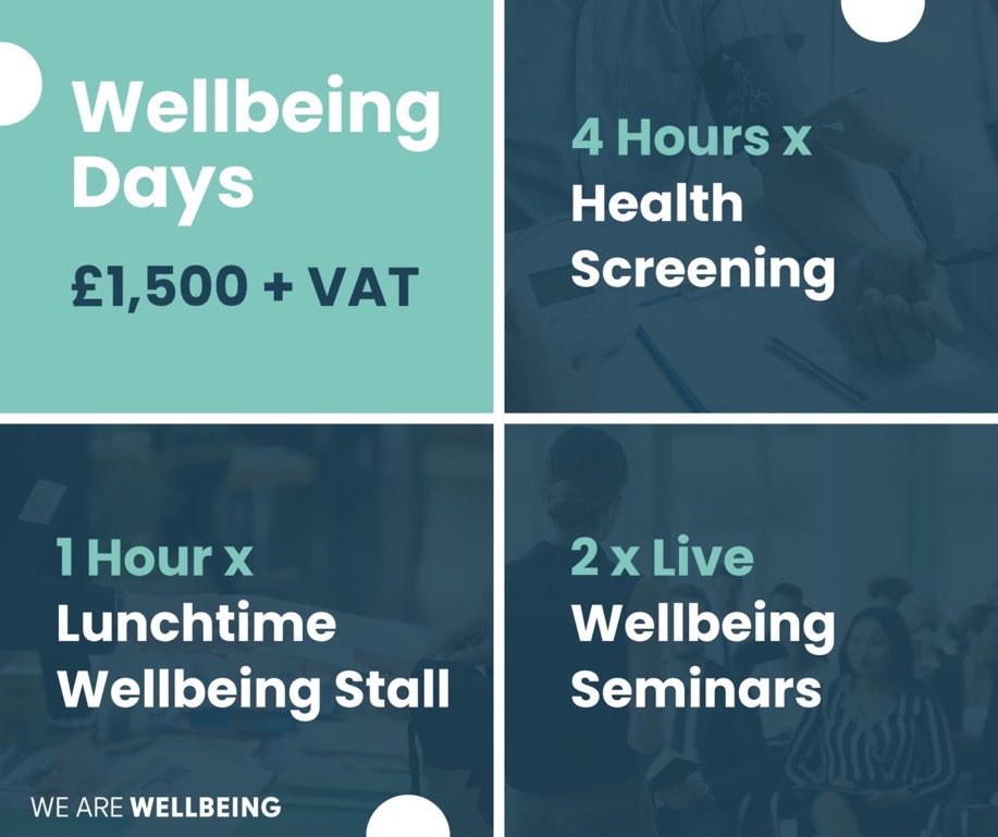 💚 Bring wellbeing to life at work!

Our new Wellbeing Days include:
 ✅ 4 hrs Health Screening ✅ 1 hr Lunchtime Wellbeing Stall ✅ 2 Live Wellbeing Seminars

All delivered by our expert Wellbeing Coaches for £1,500 + VAT

👉 wearewellbeing.co.uk

#WorkplaceWellbeing