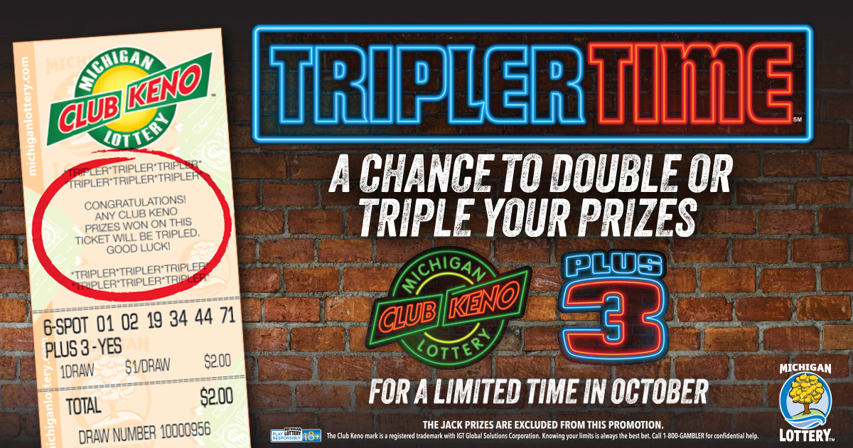 Club Keno Tripler Time from the Michigan Lottery is back! For a limited time when you buy a Club Keno ticket with the new Plus Three, you could double or triple your prizes! Buy your Club Keno tickets at any Michigan Lottery retailer.

🔗: bit.ly/475pYcR