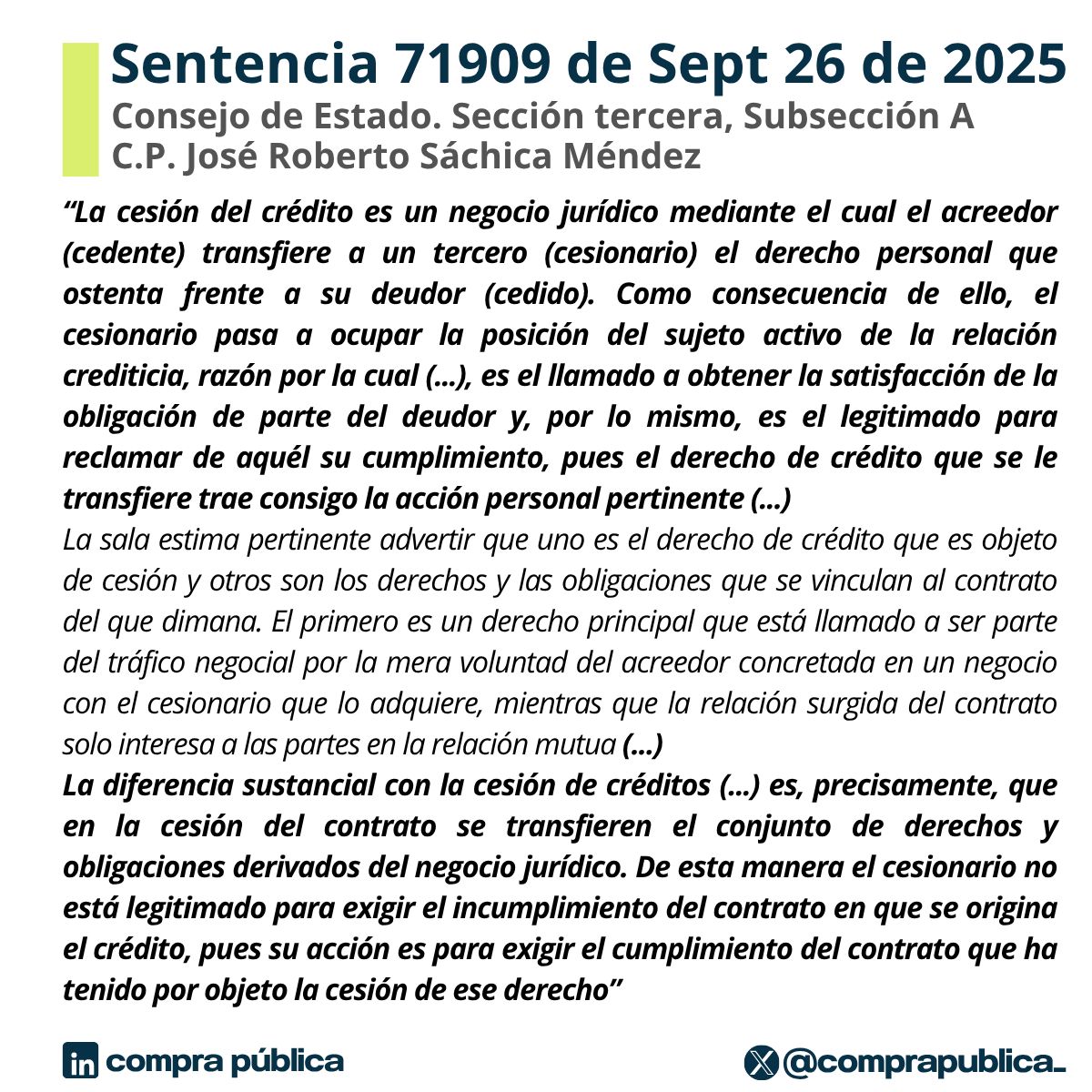 comprapublica_'s tweet photo. 🔄¿En qué consiste la cesión de derechos económicos de un contrato estatal y en qué se diferencia de la cesión de contrato?

Consejo de Estado explica la naturaleza y características de esta particular figura

Descarga aquí👇
https://t.co/P6hIjOM1Cn https://t.co/TUx5WX1v2x