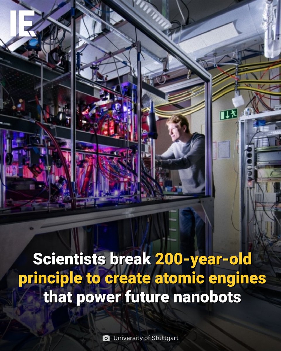 IntEngineering's tweet image. The study proves that tiny quantum engines can beat Carnot's limit, hinting at nanobots powered by atomic motors. bit.ly/4nSGrs1