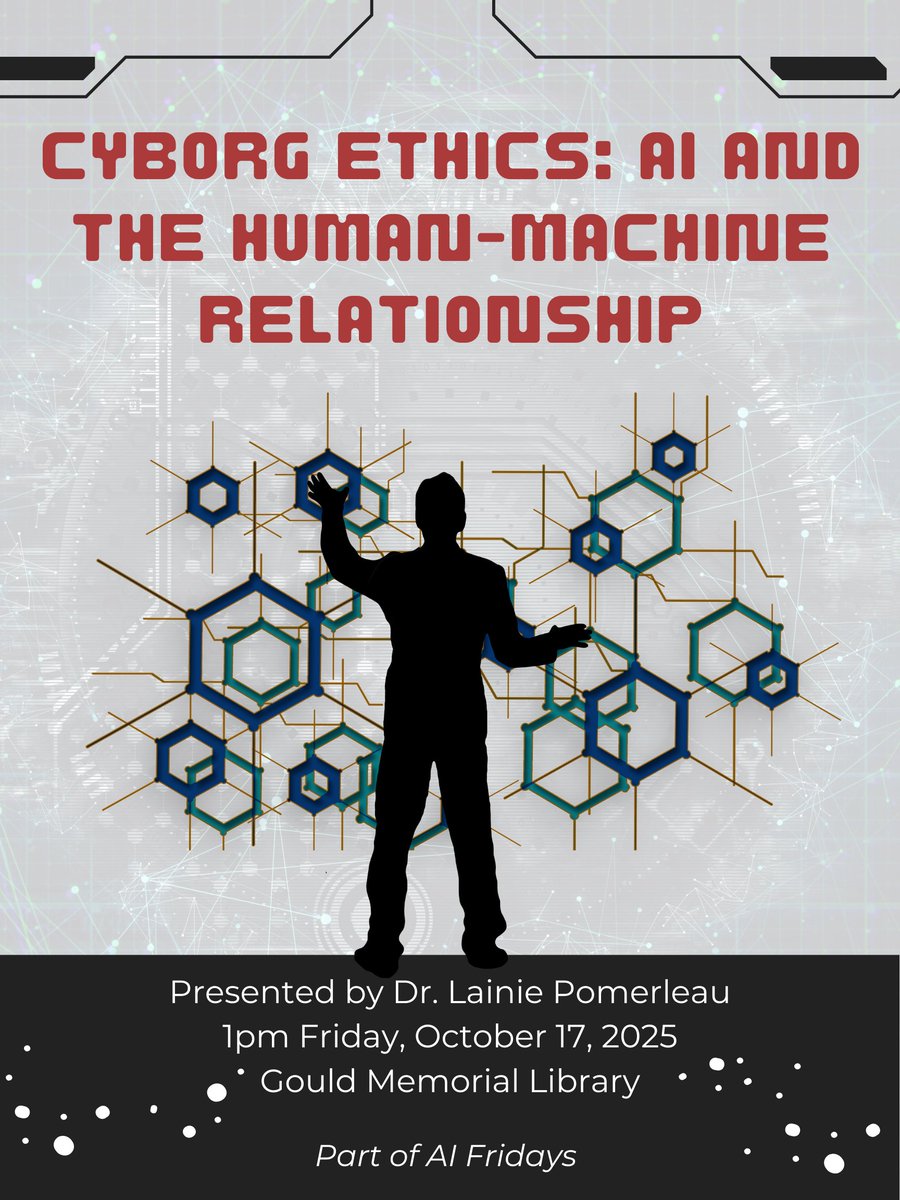 🤖⚡ #Mariners, don't forget to join us at 1 p.m. today for "Cyborg Ethics: AI and the Human-Machine Relationship." 🚀

We hope to see you there!

#AIFridays #CoastalGeorgia #MarinerLife