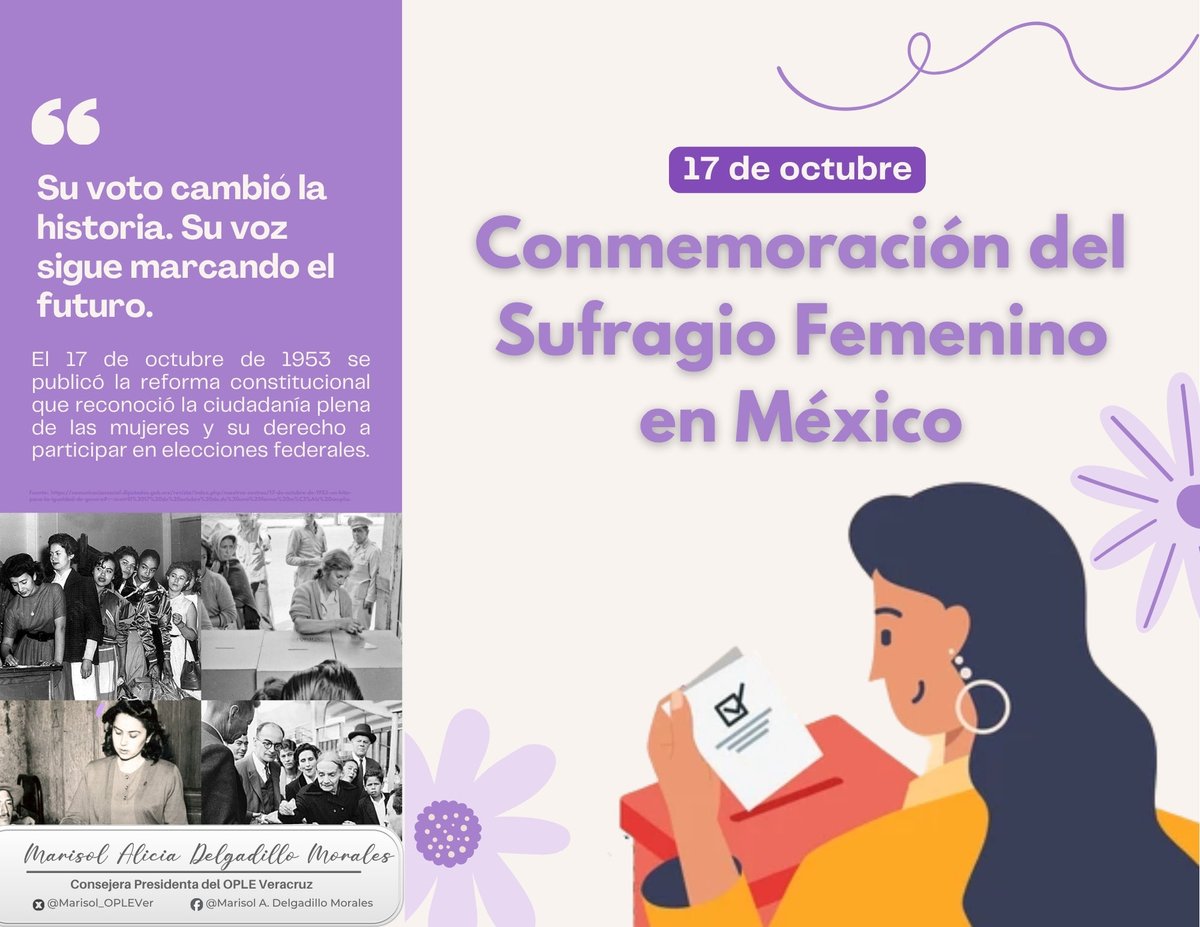 #UnDíaComoHoy pero de 1953 se reconoció el derecho al voto de las mujeres en México. 🇲🇽
Un paso esencial hacia la igualdad.🗳️🙋🏻‍♀️