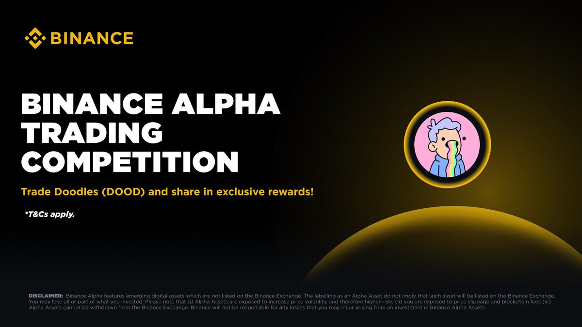 Join the #Binance DOOD Trading Competition now!
🔸 Trade $DOOD with $1M worth of rewards up for grabs
🔍 Only cumulative purchases count during the campaign. Selling is excluded.

Don’t miss out 👇 
binance.com/en/support/ann…