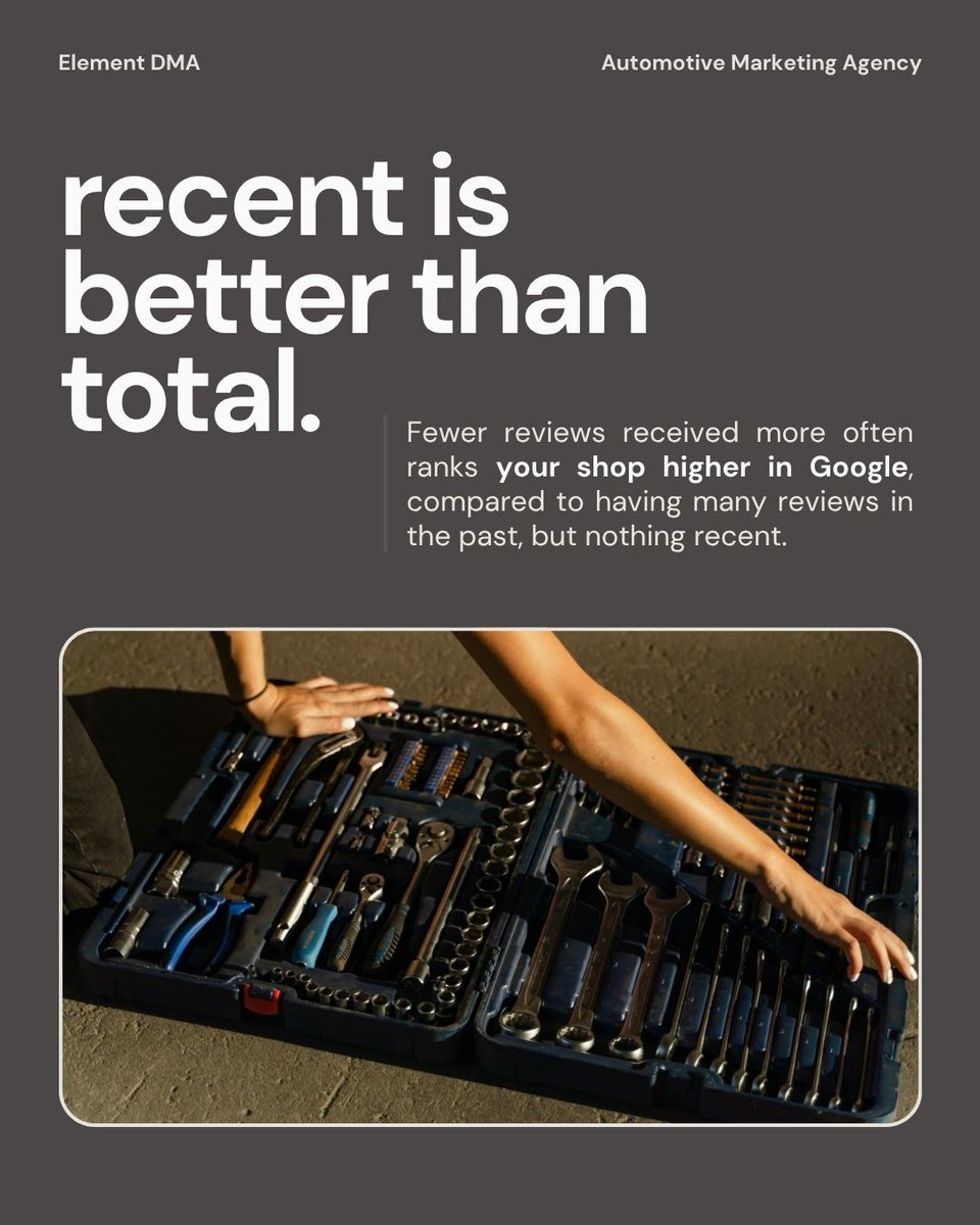 ElementDMA's tweet image. 🛠️ Your shop: 150 reviews
Competitor: 80 reviews
They still rank higher.

Why?
📊 Review velocity &amp;gt; total reviews

Google favors shops getting 3–5 reviews/month
over those with more total but nothing recent.

💬 Fresh reviews = active business = higher ranking.