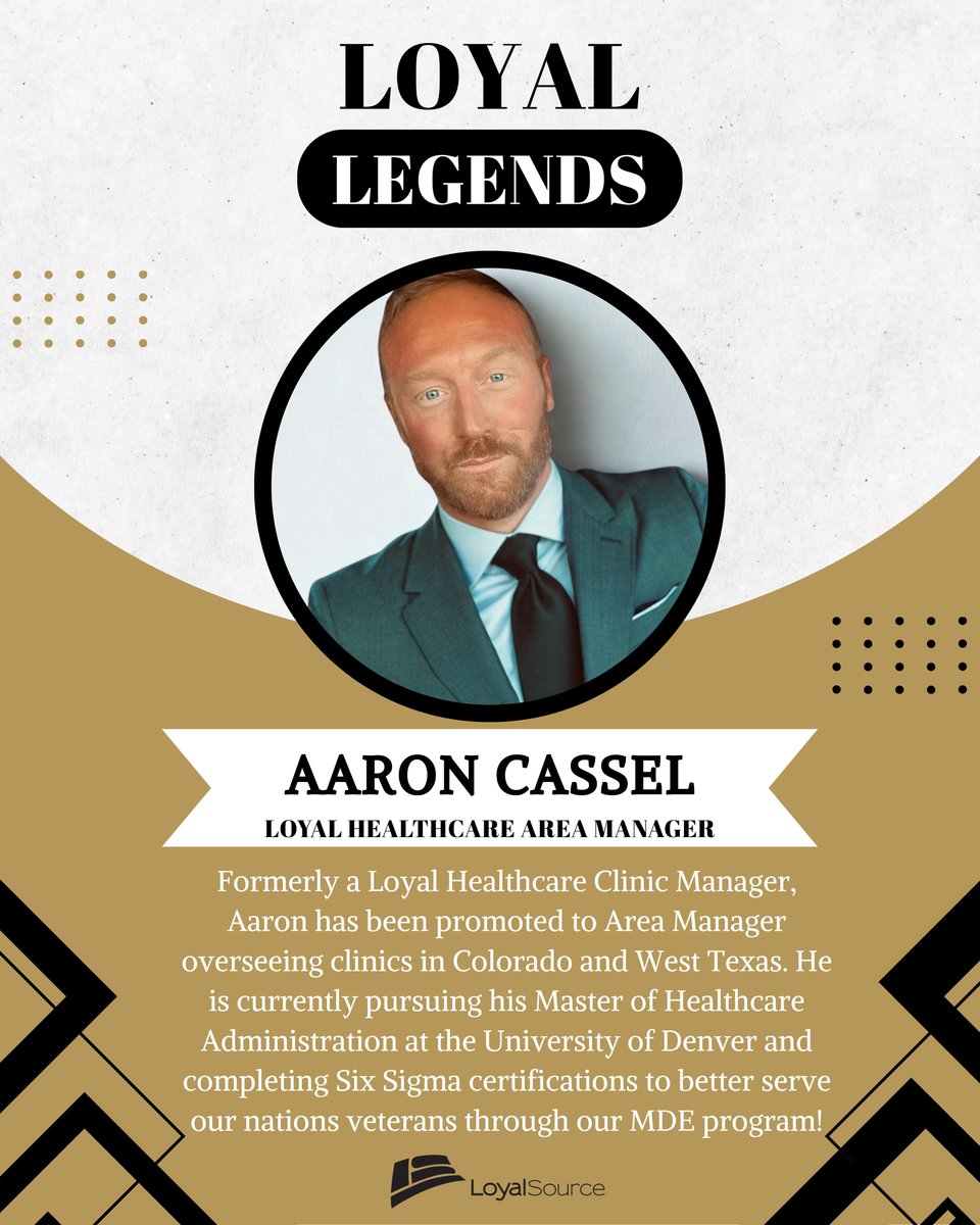 LoyalSourceGS's tweet image. This week’s Loyal Legend is Aaron! Aaron makes a meaningful impact- both in and out of the workplace. As he pursues his Master of Healthcare Administration and Six Sigma certifications, his dedication to serving our nation’s veterans through MDE program is truly inspiring!