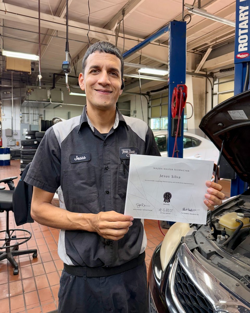 Join us in congratulating our newest Mazda Master Technician, Jesus Silva! 🎉

He recently passed the rigorous certification process to earn this prestigious title, and we couldn’t be more proud of his achievement. Well done, Jesus - your hard work and dedication truly paid off!