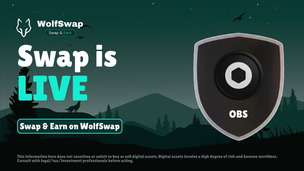 wolfswapdotapp's tweet image. 🚨 FLASH NEWS 🚨
- $OBS ( @ObsidianSwap )
Is now whitelisted on @wolfswapdotapp and eligible for mystery box wins with trades of $10 or more!
🐺 Trade and Earn now only on wolfswap.app, where every trade is a winning one!