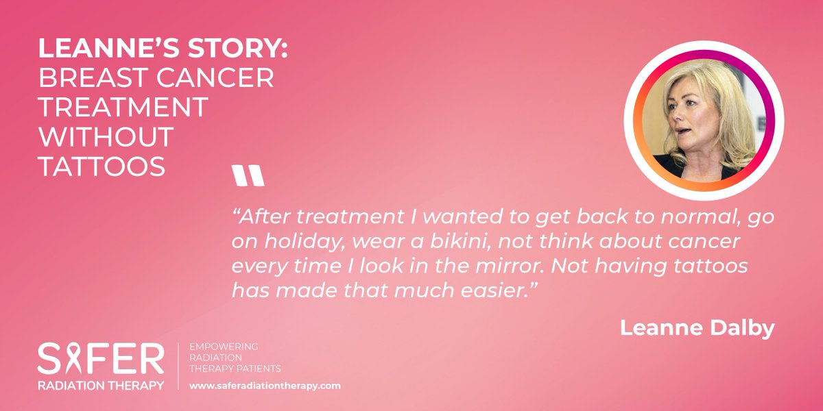 SaferRT's tweet image. In honor of #BreastCancerAwarenessMonth, we're raising awareness about tattooless breast cancer treatment.

Read more about Leanne's journey: saferradiationtherapy.com/breast-cancer-…
