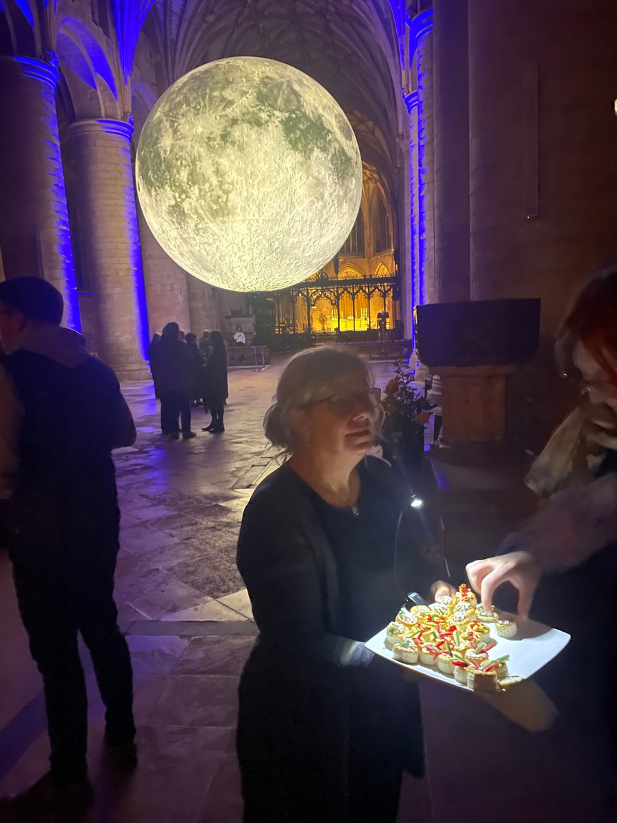 TewkesAbbey's tweet photo. What a fabulous opening night for the Museum of the Moon at Tewkesbury Abbey. It was wonderful to see so many enjoying and interacting with this exhibit. We look forward to welcoming many more across the next few weeks. To book visit: https://t.co/o9Crom2yxp https://t.co/pceaZp3O3L
