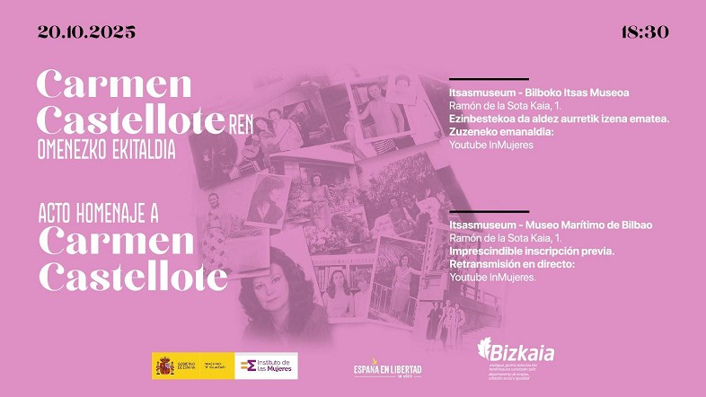Homenaje a la bilbaína Carmen Castellote, última poeta viva del exilio de la Guerra Civil.

El acto, en el que colabora la Diputación Foral de Bizkaia, forma parte del programa conmemorativo ‘España en libertad, 50 años’.
<a href="/Maritxu30/">María Guijarro 🌹🌹</a> <a href="/InstMujeres/">Instituto de las Mujeres</a>