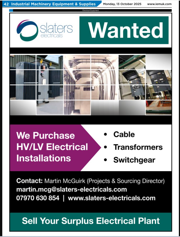 IEMsales's tweet image. ⚡ Got surplus electrical gear? ⚡
We’re buying HV/LV installations – including:
🔌 Cable
⚙️ Transformers
🔒 Switchgear
Turn your surplus into cash!
📧 martin.mcg@slaters-electricals.com
🌐 slaters-electricals.com
#Electrical #Transformers #Switchgear #HV #LV