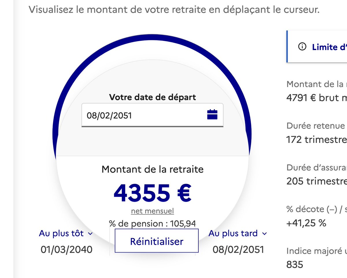 DenisBRoth's tweet photo. J'ai été faire un tour sur le simulateur de retraite du site https://t.co/Jx897csC00

Je pourrai partir à la retraite à 64 ans avec donc un montant net de 2481 euros. 

Pour atteindre 4355 euros net (date limite), il faudra que je travaille jusqu'à l'âge de 75 ans...

#Martine https://t.co/ZJ5GEwhvxf