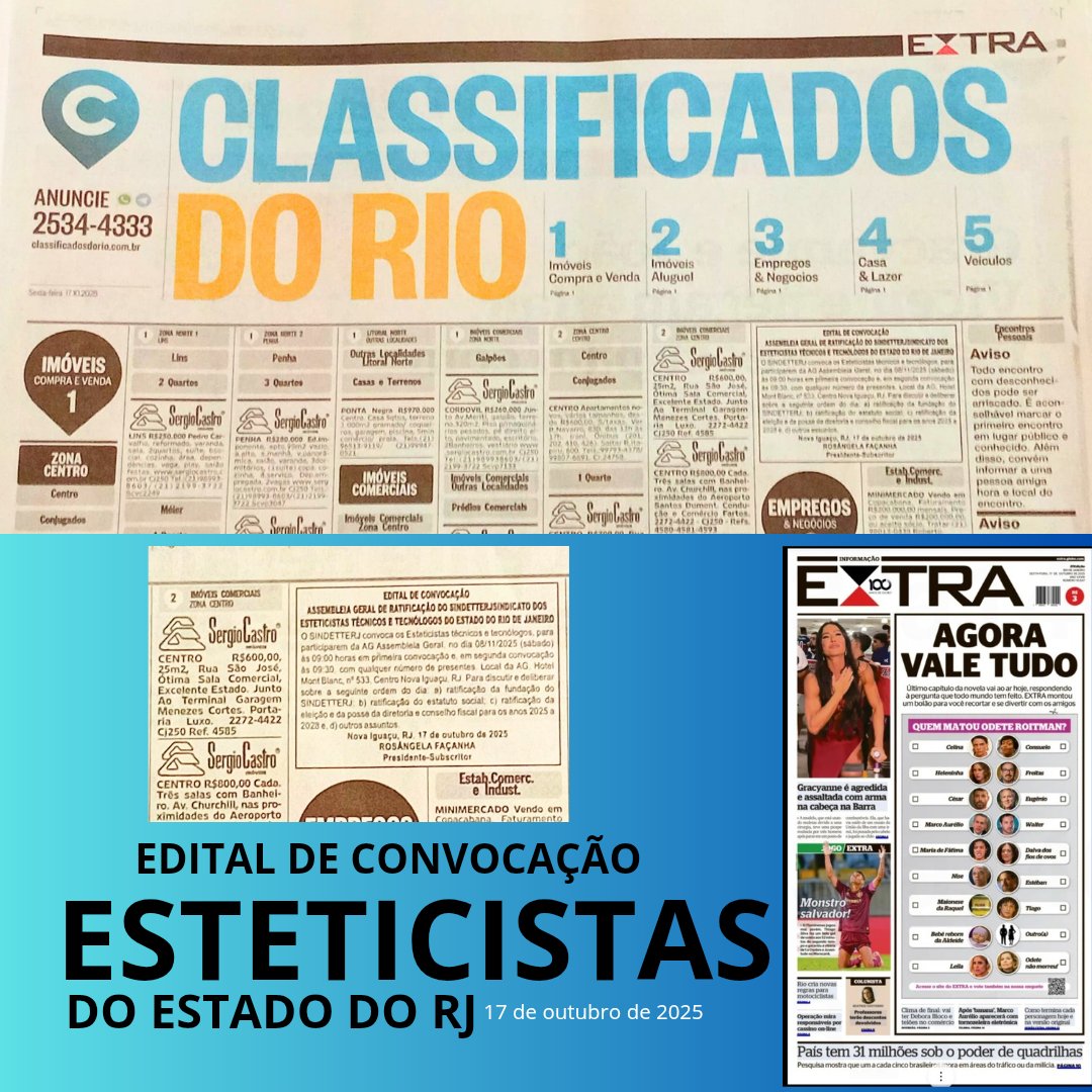 Edital de Convocação para os Esteticistas do Estado do RJ