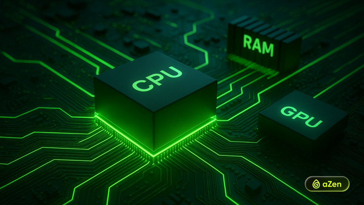 azen_protocol's tweet image. aZen DePIN hosts the decentralized compute layer — managing resources across CPU, GPU, and RAM nodes with AI-driven optimization.