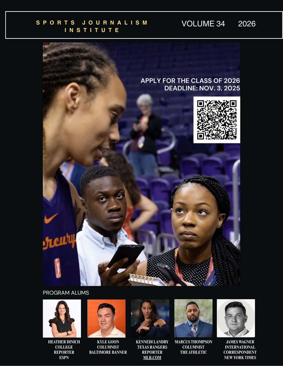 SJI (@sji_update) on Twitter photo ๐จ Applications for the Sports Journalism Institute Class of 2026  are now OPEN!
๐ Deadline: Nov. 3, 2025
๐ Join a legacy of top journalists shaping the future of sports media.
๐ Apply here: sportsjournalisminstitute.org/program/apply
<a href="/NABJSports/">NABJ Sports Task Force</a> <a href="/AAJAsports/">AAJA Sports</a> <a href="/nahjdeportes/">nahjdeportes</a> <a href="/APSE_sportmedia/">APSE</a> ๐จ Applications for the Sports Journalism Institute Class of 2026  are now OPEN!
๐ Deadline: Nov. 3, 2025
๐ Join a legacy of top journalists shaping the future of sports media.
๐ Apply here: sportsjournalisminstitute.org/program/apply
<a href="/NABJSports/">NABJ Sports Task Force</a> <a href="/AAJAsports/">AAJA Sports</a> <a href="/nahjdeportes/">nahjdeportes</a> <a href="/APSE_sportmedia/">APSE</a>