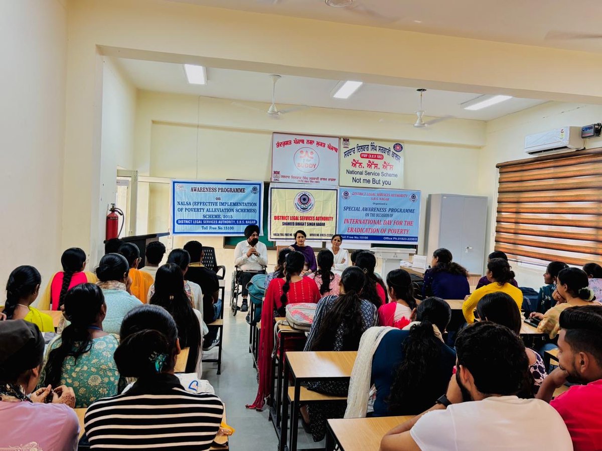 DlsaSbs's tweet photo. On dated 17.10.2025 District Legal Services Authority SBS Nagar organised a  Legal Awareness Programme on the occasion  of INTERNATIONAL DAY FOR THE ERADICATION OF POVERTY at Sardar Dilbagh Singh Government College Jadla District SBS Nagar . https://t.co/oVQ2uZMClb
