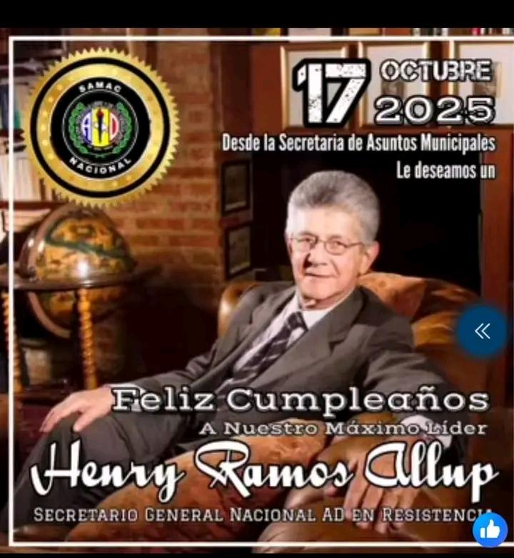 Feliz cumpleaños compañero <a href="/hramosallup/">Henry Ramos Allup</a> desde <a href="/AD_Bolivar/">Accion Democrática Bolívar</a> le saludamos .