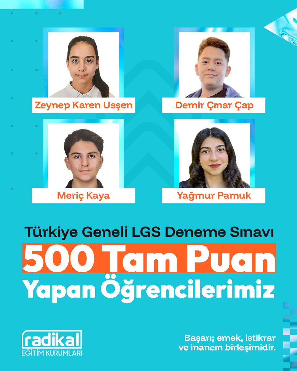 🌟 8. sınıf öğrencilerimiz; Zeynep Karen Usşen, Demir Çınar Çap, Meriç Kaya ve Yağmur Pamuk, Türkiye geneli LGS Deneme Sınavı’nda 500 tam puan alarak bizleri gururlandırdılar!

💐 Tüm öğrencilerimizi gönülden tebrik ediyor, başarılarının artarak devam etmesini diliyoruz!

#lgs