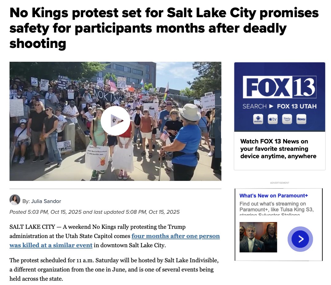 Another “No Kings” protest this weekend? Excellent idea. Because what could possibly go wrong in a city still processing the fact that the last one ended in violence and a death. But don’t worry — the organizers have promised it will be “safe” THIS TIME. As if safety can be