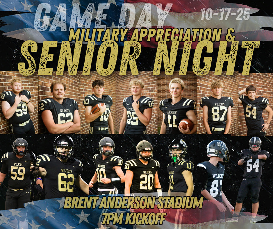 🔥 It’s SENIOR NIGHT
&amp; Military Appreciation Night 🇺🇸

Tonight we honor the leaders, the grinders, and the heart of this team — our SENIORS! 💛

🎓 Senior Night 
🏈 Kickoff: 7:00 PM
🇺🇸 Student Section: CAMO

 #SeniorNight #WildcatPride #ProtectTheEndZone #GameDay