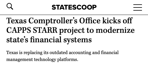 Texas has one of the strongest economies in the world — and it deserves technology that can keep up.

We’re overhauling decades-old financial systems with a secure, modern, cloud-based platform to make state government faster, safer, and more efficient. #txlege
