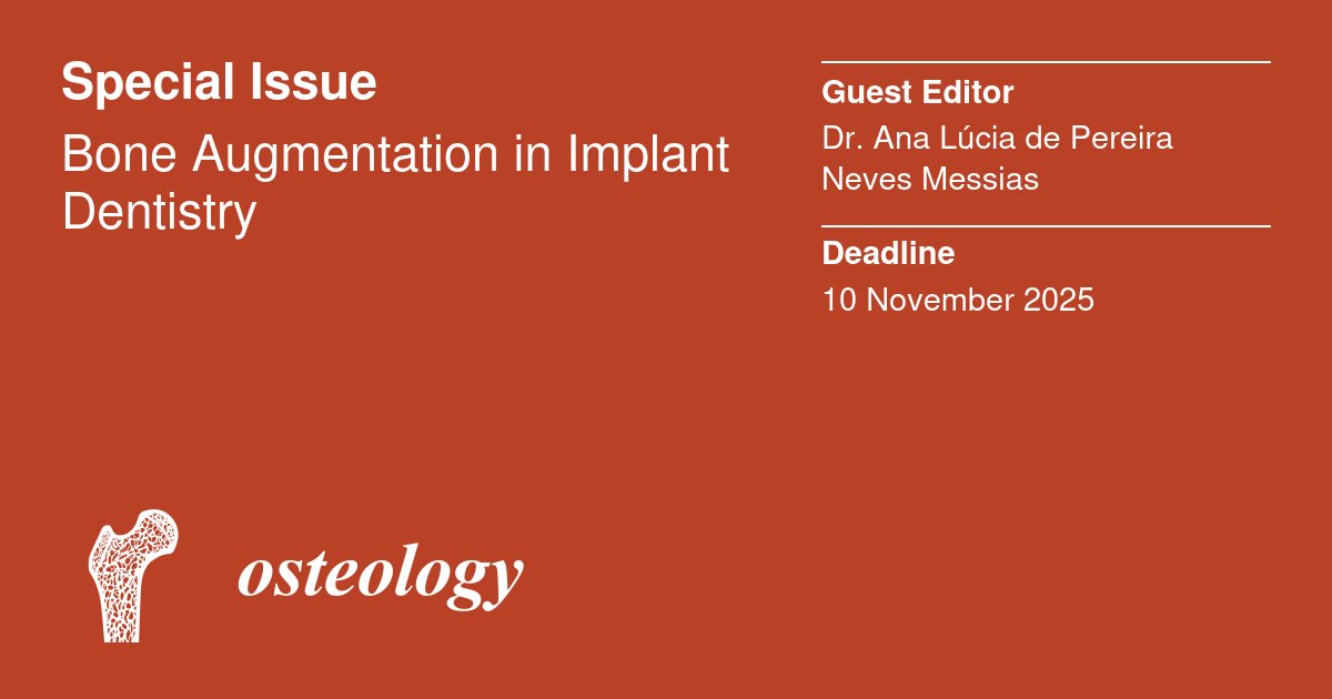 Osteology_MDPI's tweet image. 🦷 Special Issue Deadline is Approaching 🧬

Bone Augmentation in Implant Dentistry 🦴
👩‍🔬 Guest Editor: Dr. Ana Lúcia de Pereira Neves Messias (Univ. of Coimbra, 🇵🇹)

🗓️ 10 Nov 2025
🔗 brnw.ch/21wWHrJ

#BoneAugmentation #ImplantDentistry #DentalResearch #MDPI