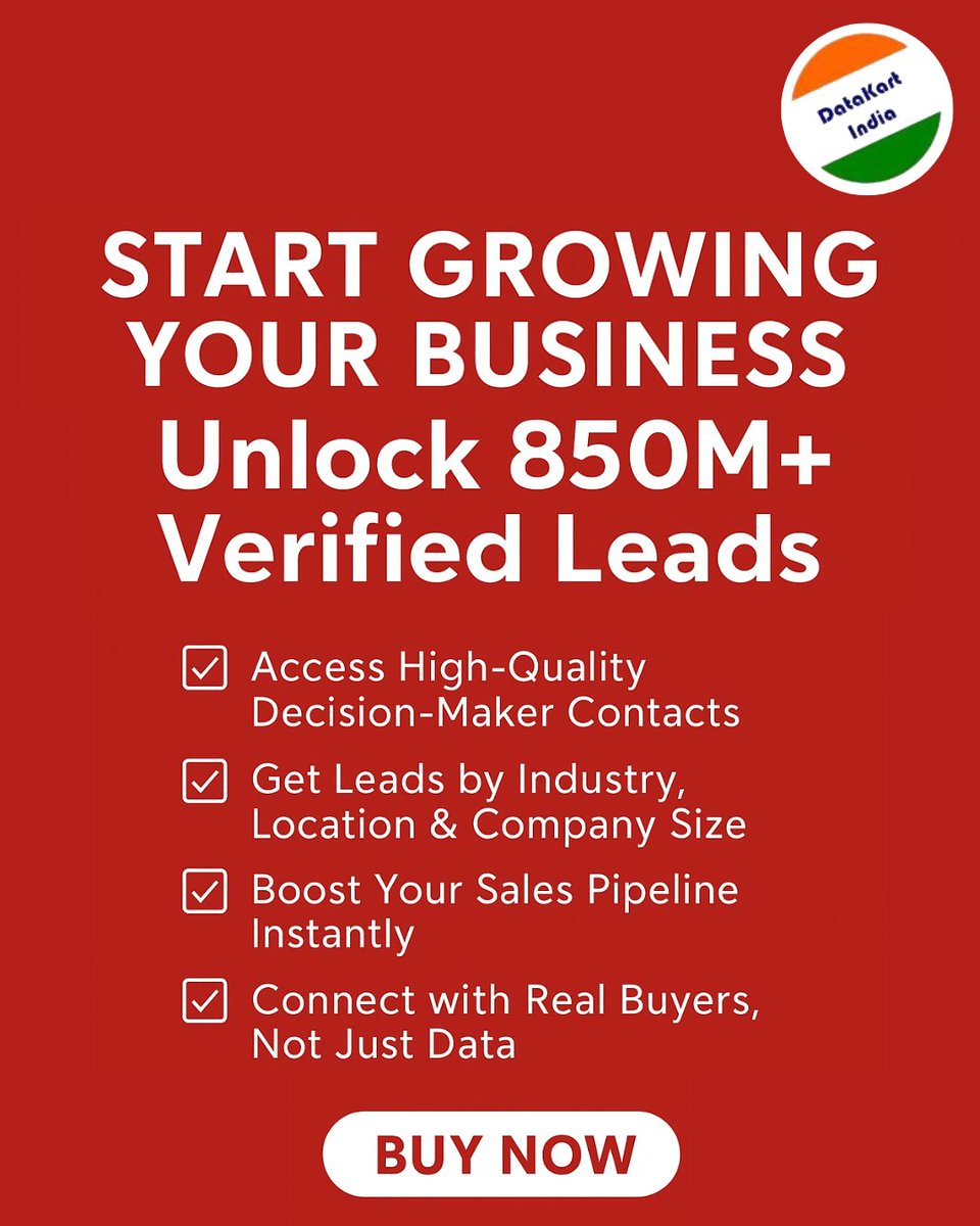 Datakartindia_'s tweet image. Want to connect with real decision-makers?
Get access to the world’s largest verified B2B leads database and boost your ROI instantly!

#Datakartindia #DataDrivenSales #LeadGenerationPro #BoostSales #MarketingSolutions