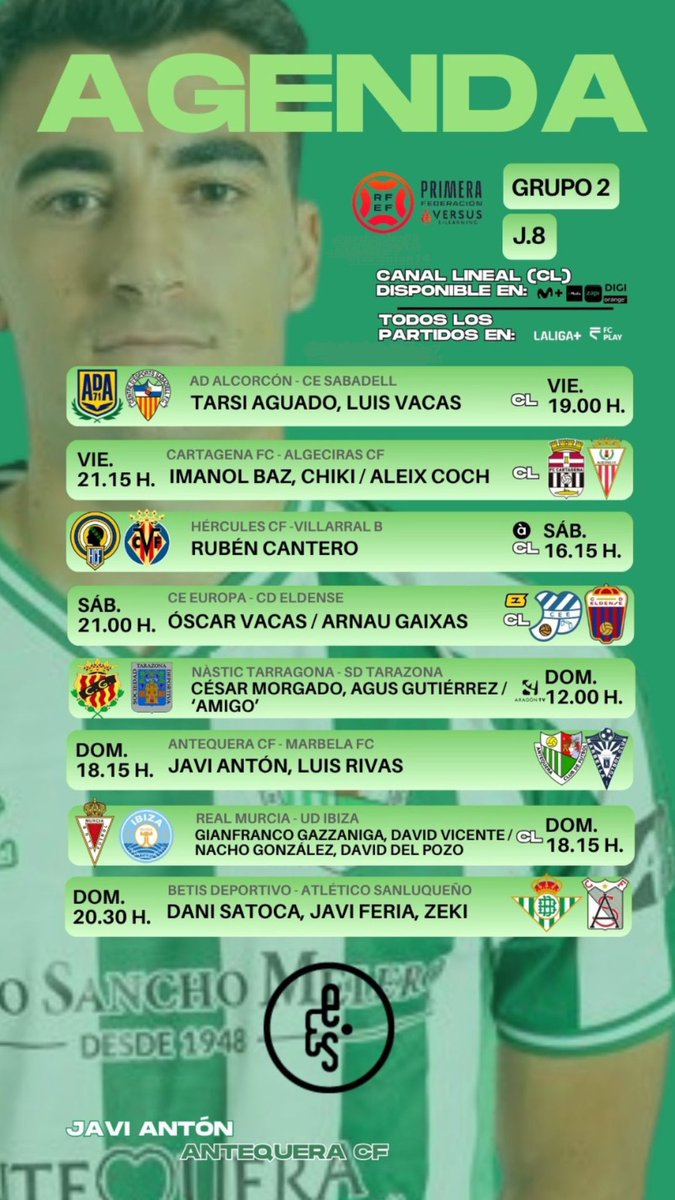 🔛 El grupo 2 de #PrimeraFederación arranca hoy para nuestros representados.

🆚 <a href="/TarsiAguado6/">Tarsi Aguado Arriazu</a>, 𝕃𝕦𝕚𝕤 𝕍𝕒𝕔𝕒𝕤, <a href="/baz_imanol/">Imanol Baz</a>, ℂ𝕙𝕚𝕜𝕚 y <a href="/AleixCoch4/">Aleix Coch</a>, los primeros en jugar.

#EmartSoccer #FamiliaEmartSoccer #PrimeraRFEF