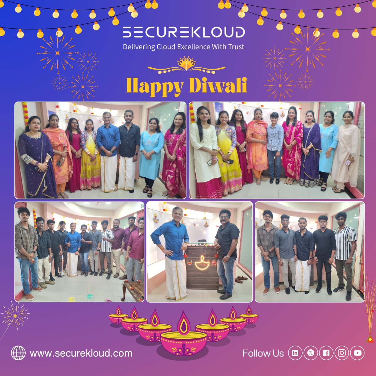 SecureKloudTech's tweet image. The festive spirit lit up SecureKloud this Diwali! ✨​

Our Teams celebrated Traditional Wear Day, surrounded by diyas, colors, and togetherness made thiscelebration brighter.​
Wishing you a Diwali filled with light, happiness, and prosperity. ​

​#Diwali2025 #TeamSecureKloud