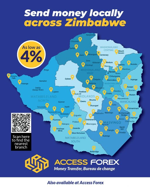 No matter where you are - from the smallest village to the busiest city - Access Forex keeps your money moving across Zimbabwe. Send cash fast and safely at any of our nationwide branches.
#accessforex #MoneyTransfers #villagetovillage #citytocity