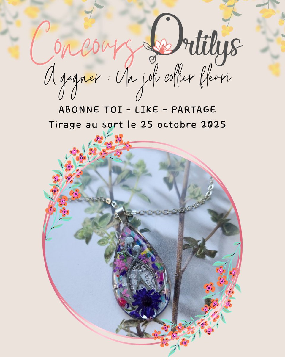 ortilys's tweet photo. Hé mais ça fait longtemps que je ne vous ai pas proposé de concours ! Alors....

✨🌻CONCOURS 🌻✨

Pour participer :
🥰Follow @ortilys
❤️Like et 🔄RT 

🎁 A gagner : un joli collier fleuri "Lotus"

🗓 TAS le 25/10

Bonne chance ☘️😊

(Envoi en France métropolitaine) https://t.co/0mDHQ3Z6YM