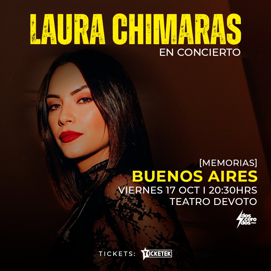 💫 La artista venezolana <a href="/Chimaraslaura/">Laura Chimaras</a> se presentará en el Teatro Devoto su concierto poético "Memorias"

🗓️Viernes 17 de Octubre, 20Hs.
📍 Av. Lincoln 3815, CABA

🎫 Comprá tus #Etickets en bit.ly/3Kz1SzV
