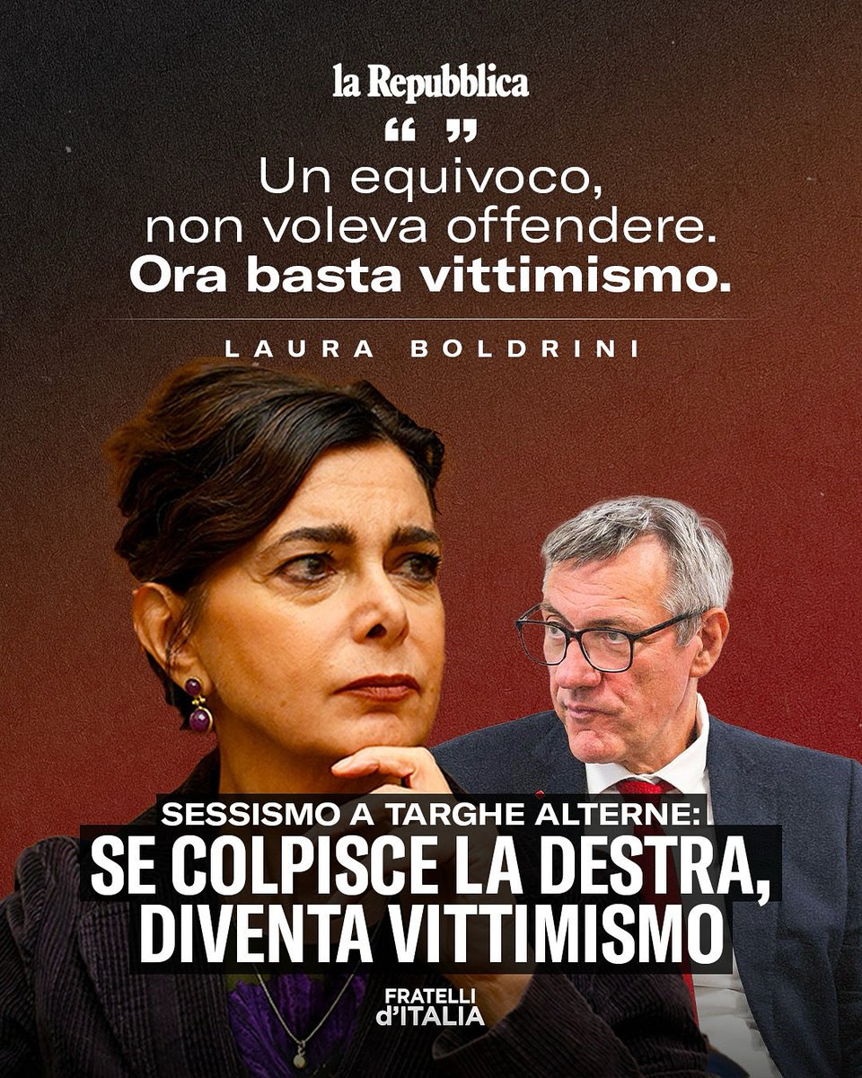 FratellidItalia's tweet image. Se l’insulto sessista è rivolto a una donna di destra, le femministe di sinistra riducono la faccenda a un equivoco. Si schierano incredibilmente dalla parte dell’uomo che lo ha pronunciato e, ancor peggio, bollano come “vittimismo” la reazione di chi lo ha subito.

Chiamare…
