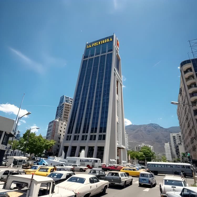 Caracas, años 80. La Torre La Previsora mide 110 metros de altura y posee 24 pisos para el uso empresarial. Fue inaugurada en 1973 y es una de las figuras arquitectónicas caracterizada por un reloj luminoso Patek Phillipe, que es visible desde varios puntos de la ciudad capital