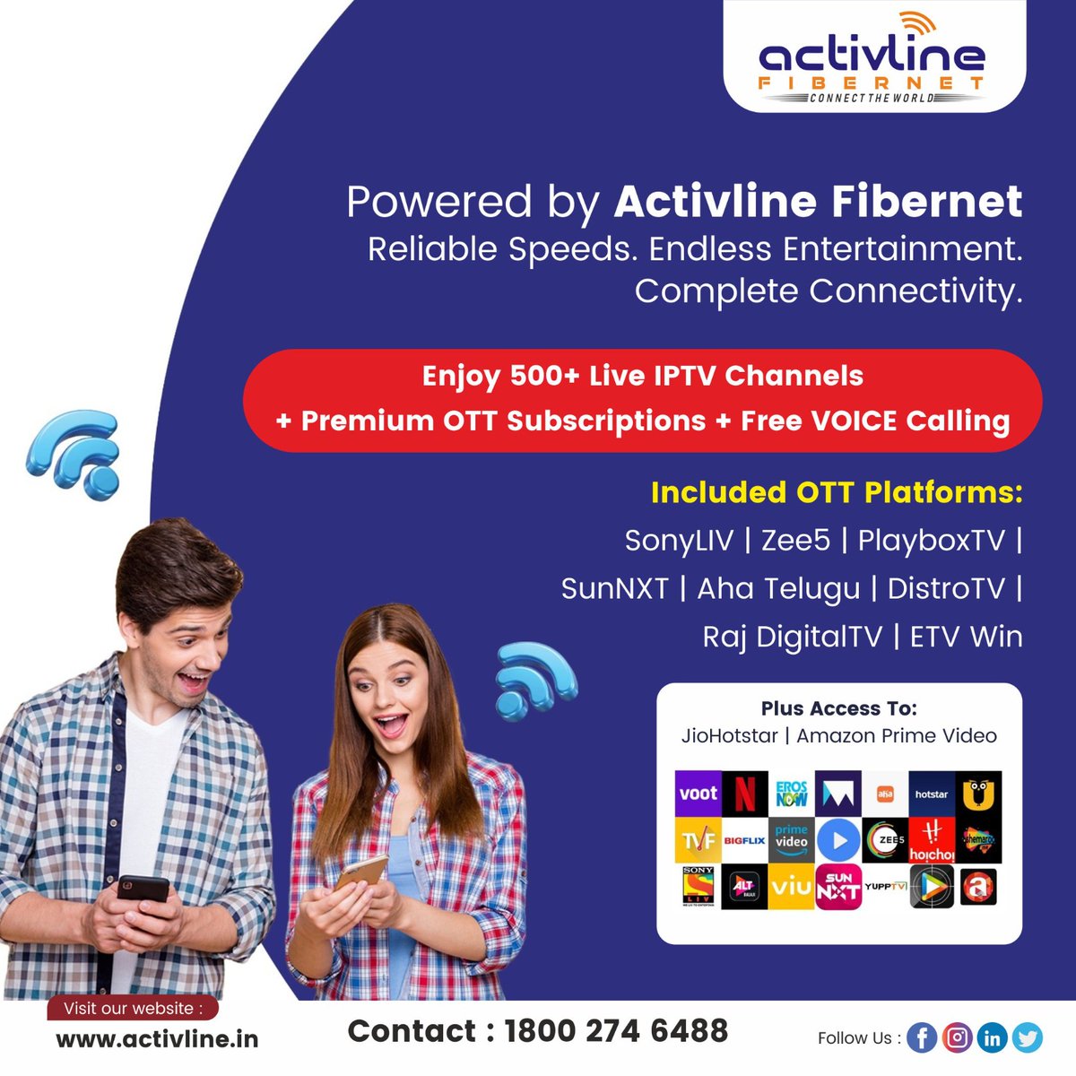 activline_'s tweet photo. 🎬 500+ Live IPTV Channels + Premium OTTs + Free Voice Calling 💥

All powered by #ActivlineFibernet ⚡

Reliable. Entertaining. Complete.
🌐 https://t.co/Zw2rn9lzQU | ☎️ 1800 274 6488

#OTTStreaming #IPTV #WiFi #InternetDeals #DigitalIndia https://t.co/zpNjGySKyC