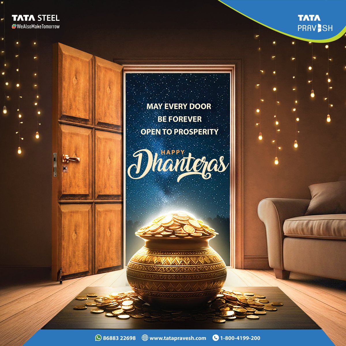 This Dhanteras, open your doors to prosperity and protection.
Celebrate the festival of wealth with an investment that lasts —
Tata Pravesh Steel Doors &amp; Windows, where elegance meets enduring strength.
🪔 Strong as steel. Beautiful as tradition.
#TataPravesh #Dhanteras2025