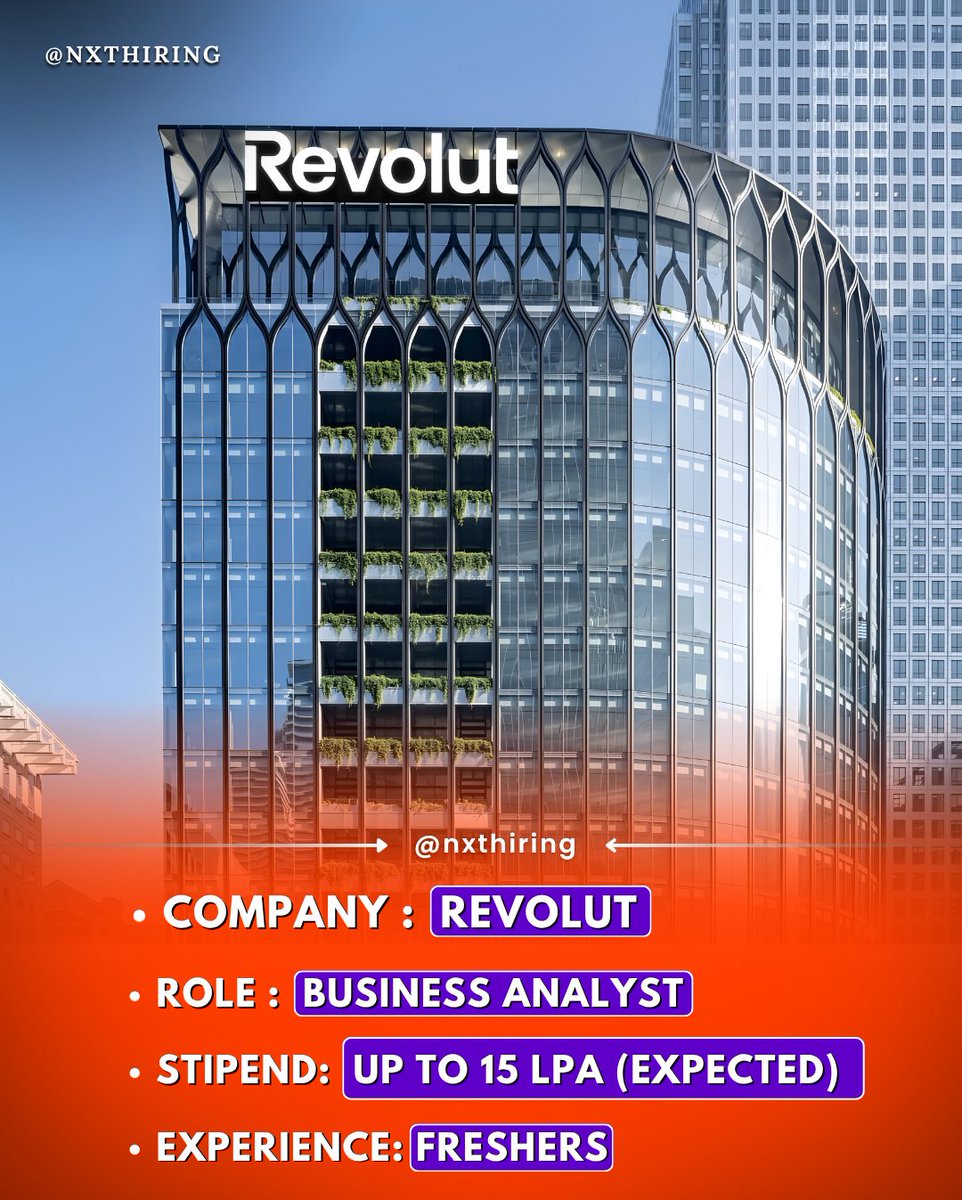 NxtHiring's tweet image. 🚨 Revolut is Hiring Business Analysts!
💰 Up to ₹15 LPA (Expected)
🎓 Freshers can apply
🌍 Remote-friendly role

👇 Comment “Remote” for the link!

Apply Link In first comment

Follow @nxthiring for daily job updates

#Revolut #HiringNow #Fintech #BusinessAnalyst #Nxthiring
