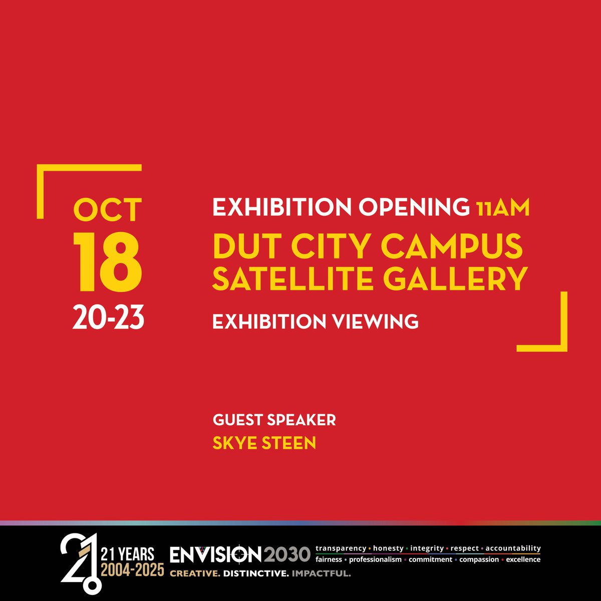 Join us for “Reframing iKusasa”, an exhibition by Graphic Design &amp; Photography Honours students — Shrivar Rabichand, Nkosinathi Ncanana &amp; Bongumusa Msubo. 🎨📸

🗓️ Sat, 18 Oct | ⏰ 11:00 AM
📍 Satellite Gallery, City Campus
#DUT #ReframingiKusasa #ArtExhibition #CreativeFutures