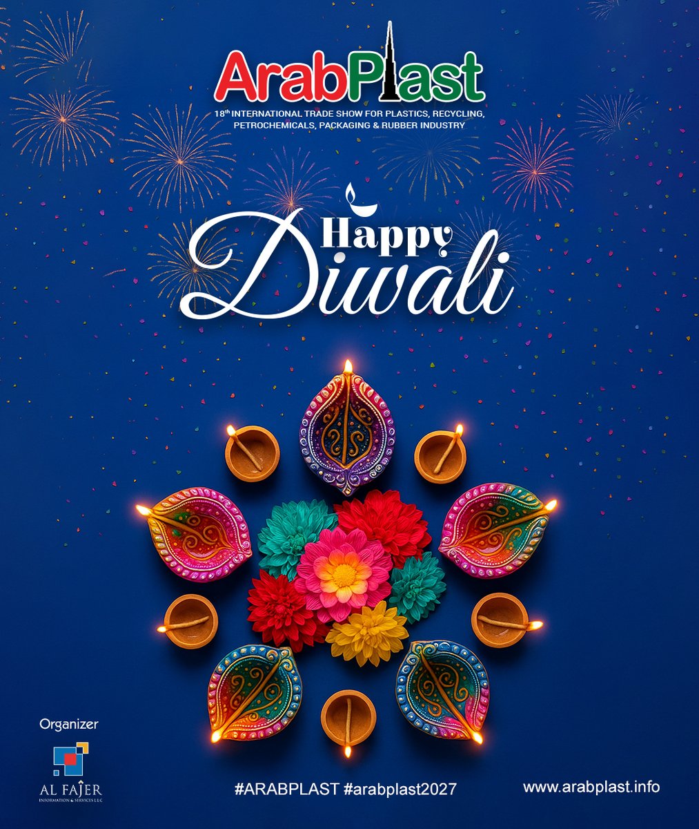 ArabPlast wishes a bright and prosperous Diwali 🪔✨ to all our associates, esteemed Indian exhibitors 🇮🇳, and everyone celebrating this joyous occasion 🎉.

May the Festival of Lights bring joy, success, and prosperity to all! 😊

#ARABPLAST #arabplast2027