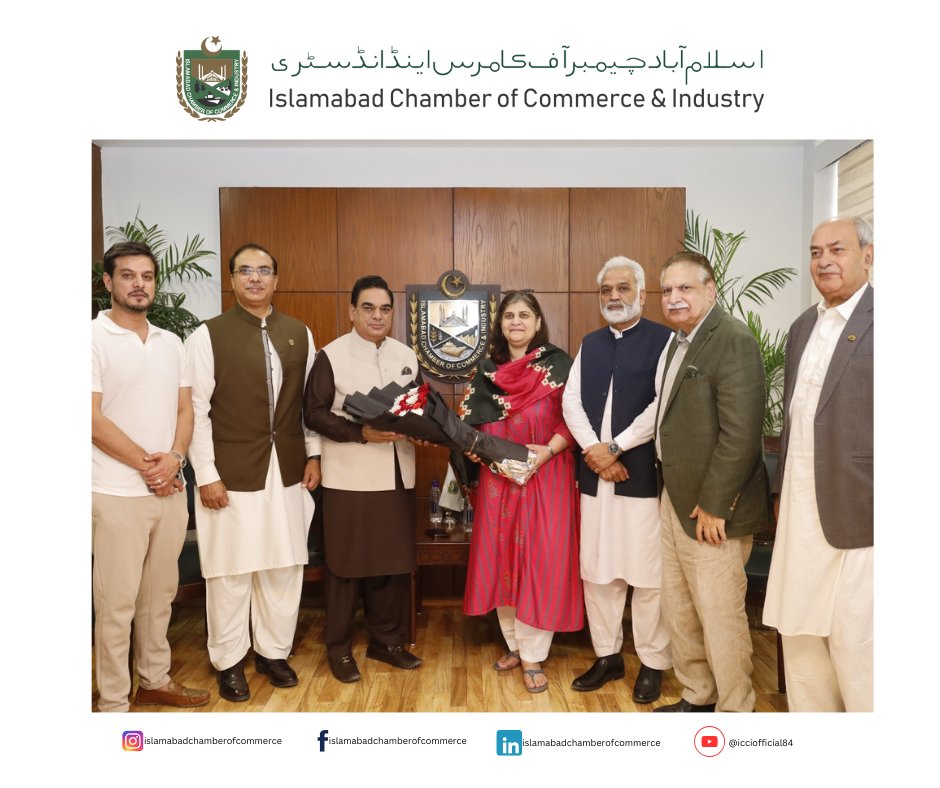 IslamabadCCI's tweet image. Gulmina Bilal Ahmad, Chairperson NAVTTC, visited ICCI &amp;amp; held a meeting with ICCI President Sardar Tahir Mehmood.
#NAVTTC #skillsdevelopment #youthempowerment #collaboration #PakistanSkills #workforcedevelopment
@Sardartahir78 @fpcci