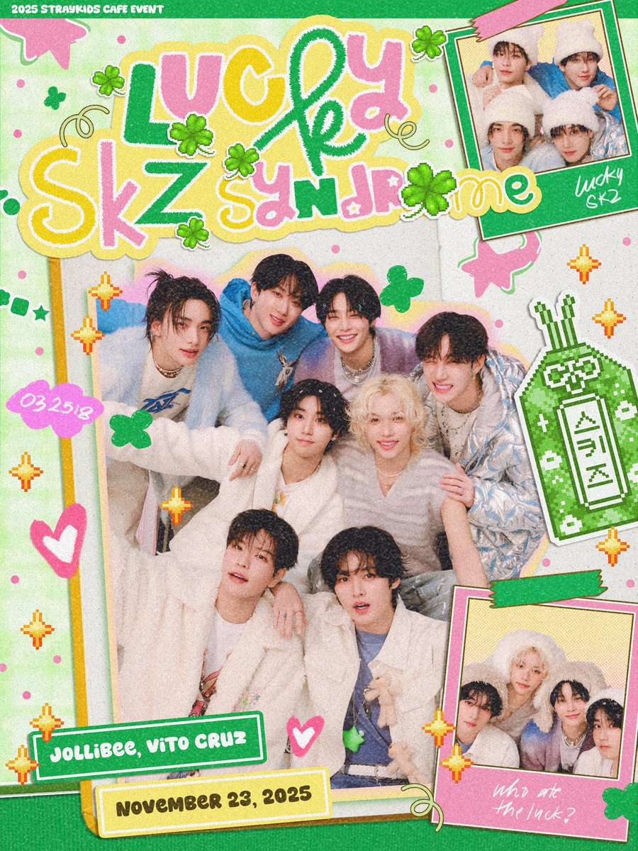 songbymins's tweet photo. 𝙩𝙝𝙚 𝙥𝙡𝙖𝙘𝙚 𝙬𝙝𝙚𝙧𝙚 𝙛𝙤𝙪𝙧-𝙡𝙚𝙖𝙛 𝙘𝙡𝙤𝙫𝙚𝙧 𝙜𝙧𝙤𝙬𝙨 . . . 🍀

Lucky SKZ Syndrome : A Stray Kids CSE

☘︎  November 23, 2025 (1-3 PM)
☘︎  Jollibee Vito Cruz
☘︎  PHP 550

☘︎  Registration: https://t.co/iTTTz6XrrW

#LuckySKZSyndrome #스트레이키즈 .☘︎ ݁˖ https://t.co/7HYeWFczMg