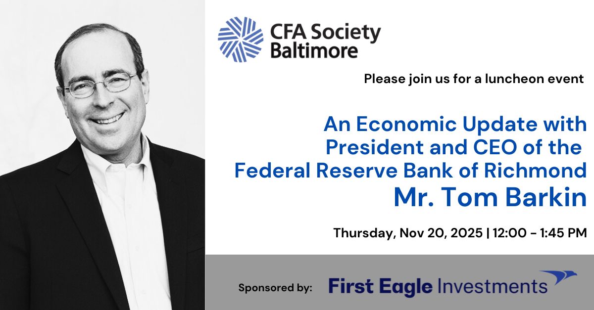 Have you registered yet? Seats are filling fast for our highly anticipated luncheon featuring Tom Barkin! Don’t miss out—secure your spot now! cvent.me/oyrvqL

A special thanks to our event sponsor, First Eagle Investments!