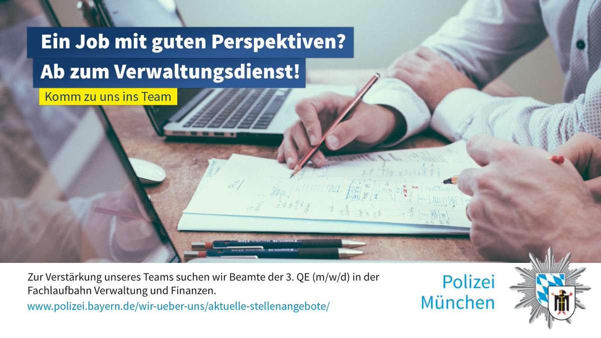 PolizeiMuenchen's tweet image. #Stellenausschreibung

Für unsere Abteilungen Versorgung und Personal suchen wir mehrere Beamte (m/w/d) der 3. QE im nichttechnischen Verwaltungsdienst, Fachlaufbahn Verwaltung und Finanzen.

Bewerbungsschluss: 06.11.2025

Mehr Infos unter:
polizei.bayern.de/wir-ueber-uns/…