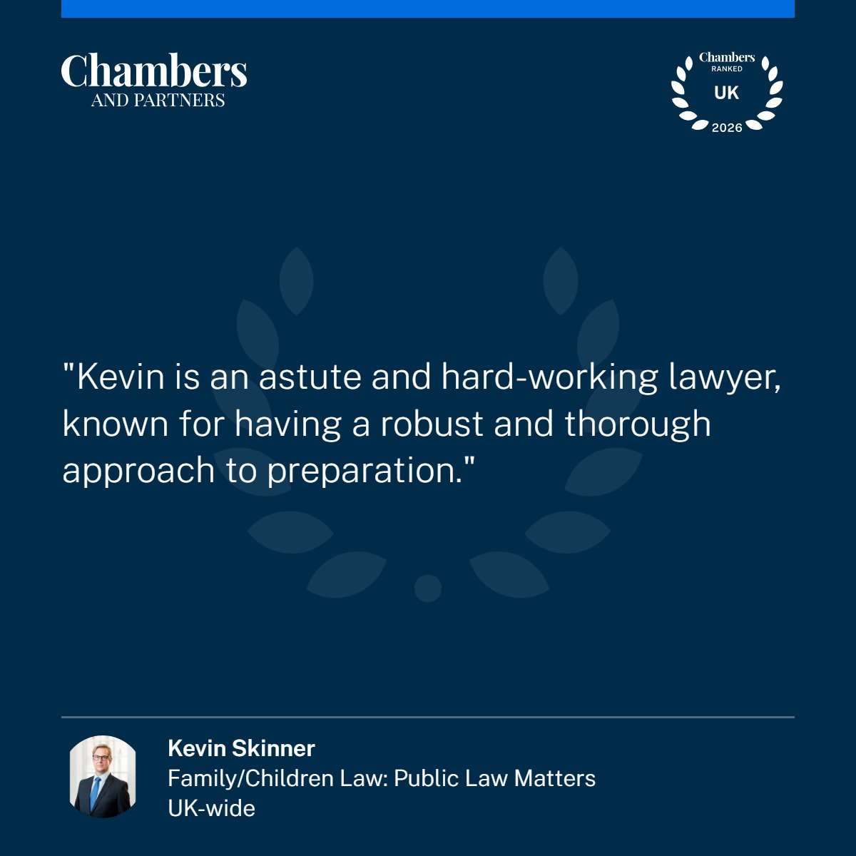 🤩 WELL DONE to Kevin Skinner for being Ranked Band 2 for Family/Children Law: Public Law Matters UK-wide in Chambers and Partners 2026!

#GoodmanRaySolicitors #Chambers2026 #ChamberAndPartners