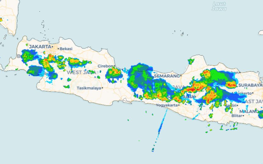 Update 17.00
Hujan : Bogor, Cirebon, Jogja Utara  
Tidak Hujan: Surabaya