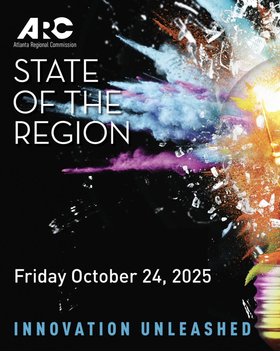 ATLTransitLink's tweet image. Join metro Atlanta's leaders and decision-makers for the Atlanta Regional Commission's 2025 State of the Region on Friday, Oct. 24, at the Georgia World Congress Center.
This year’s theme, “Innovation Unleashed,” will explore the big ideas and bold thinking moving our region…