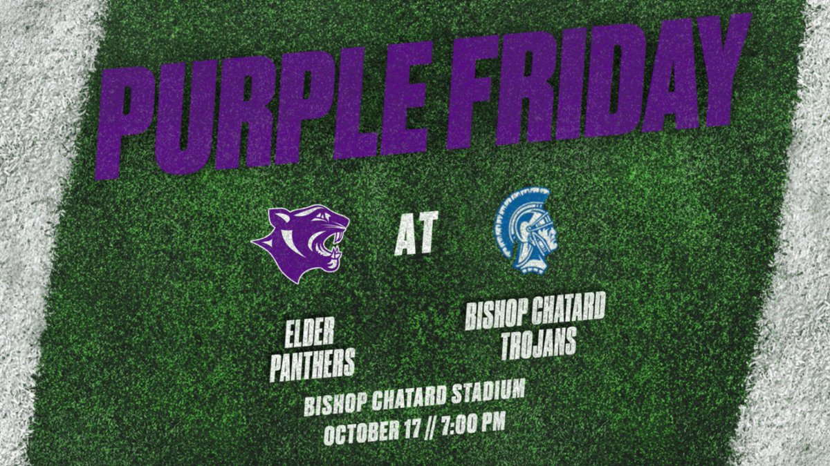 PURPLE FRIDAY!

Elder Football is back on the road tonight headed to Indianapolis to take on the Bishop Chatard Trojans.  Kick off at 7:00 PM.

Tickets:  ehsports.com/tickets/