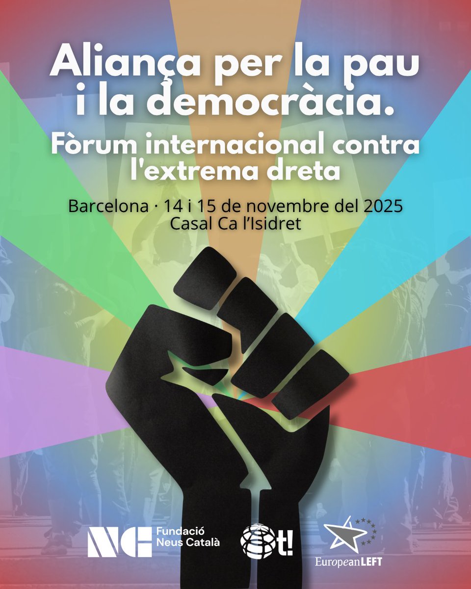 🚨L'Aliança per la pau i democràcia: fòrum internacional contra l'extrema dreta, dels pròxims 14 i 15 de novembre, ja té ubicació.

📍El Casal Ca l'Isidret acollirà aquesta trobada internacional que repassarà els reptes de l'antifeixisme arreu del món.

📝Aviat, més informació!